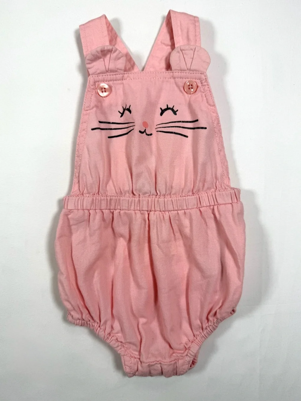 OLD NAVY Kitty Cat Bubble Romper Pink Cat Face Apron‎ Romper Cotton Size 6-12M